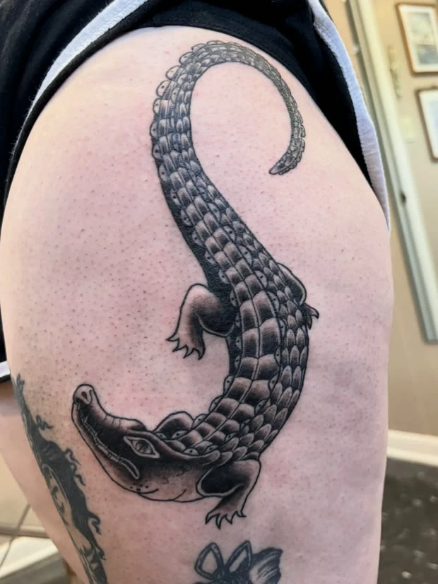 Traditional alligator, tattooed by Cara